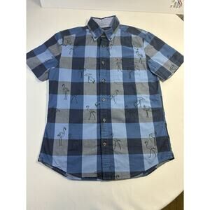 Tommy Hilfiger Men’s Small Flamingo Print Check Short Sleeve Button Up Shirt